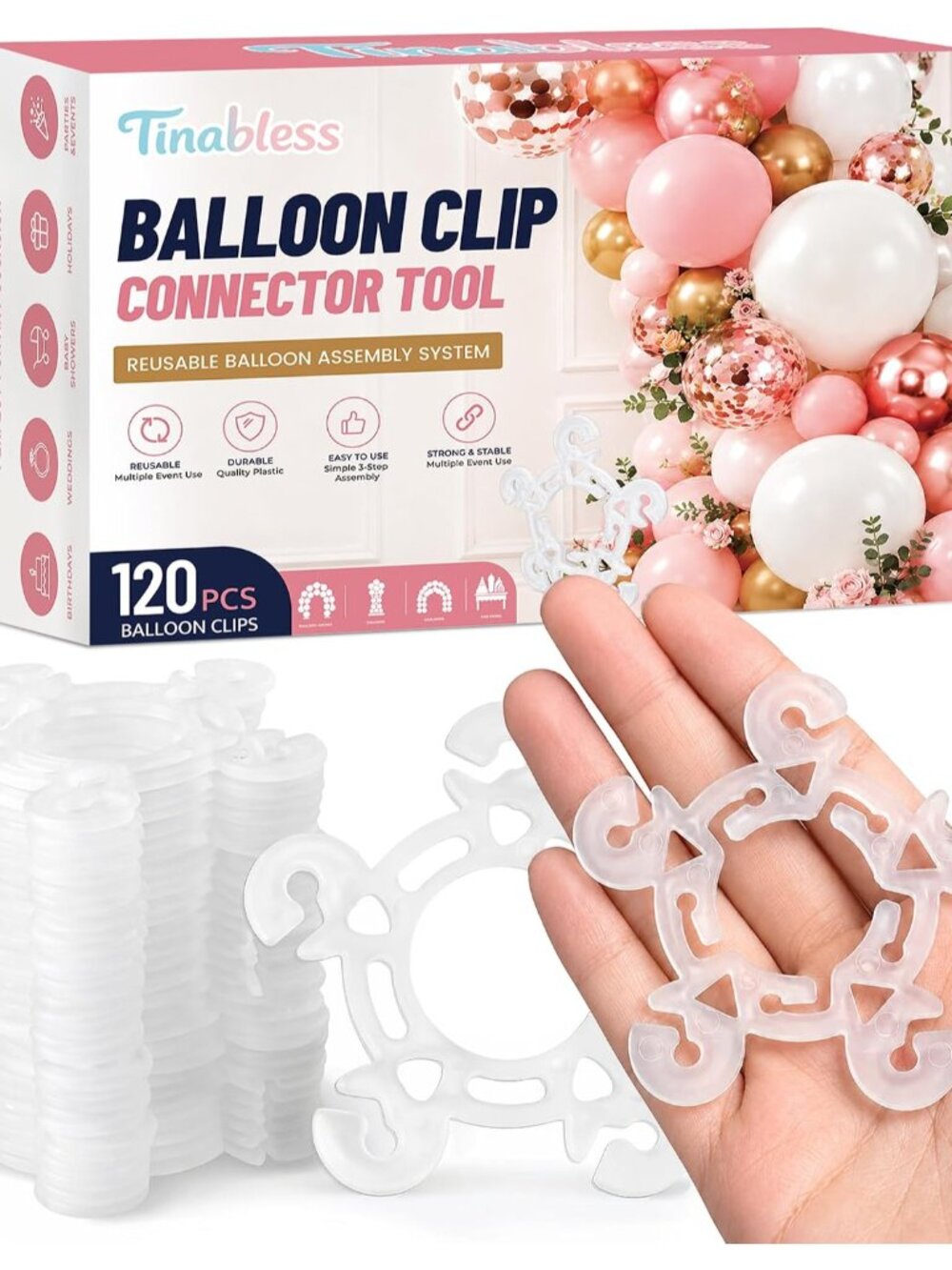 Balloon Clips120 pcs, Reusable Balloon Connectors for Decor Balloons Arch, Ballo